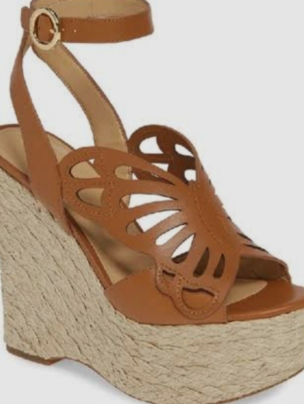 New Michael Kors Tan Cutout Leather Platform Espadrille Sandals
